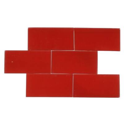 Splashback Glass Tile 3 in. x 6 in. Contempo Lipstick Red Frosted Glass Tile CONTEMPOLIPSTICKREDFROSTED3X6GLASSTILE