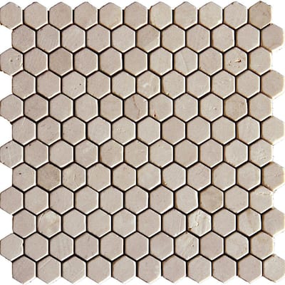 M.S. International Inc. 12 in. x 12 in. Crema Marfil Marble Mesh-Mounted Mosaic Tile SMOT-CREM-1HEX