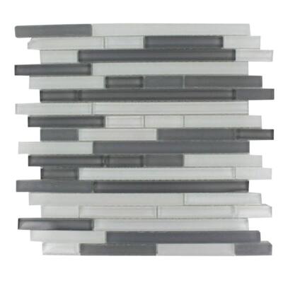Splashback Glass Tile 12 in. x 12 in. Glass Mosaic Floor and Wall Tile TEMPLE MIDNIGHT