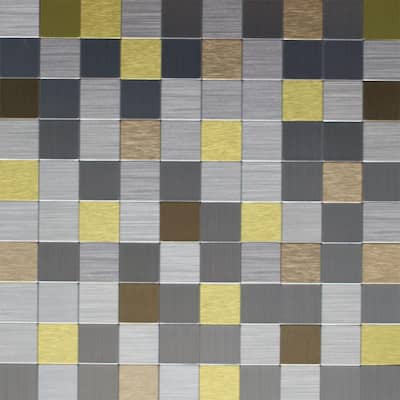 Instant Mosaic 12 in. x 12 in. Peel and Stick Brushed Stainless Champagne and Gold Metal Wall Tile EKB-03-109