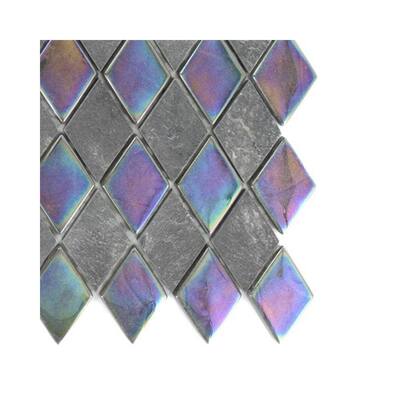 Splashback Glass Tile Tectonic Diamond Black Slate and Rainbow Black Sample Size 6 in. x 6 in. Glass Floor and Wall Tile R6D1 STONE MOSAIC TILE