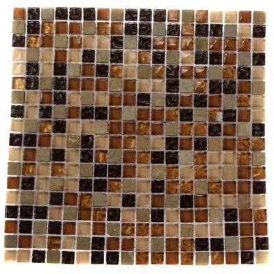 Splashback Glass Tile Golden Trail Blend Squares 12 in. x 12 in. Marble And Glass Mosaic Floor and Wall Tile GOLDEN TRAIL SQUARES