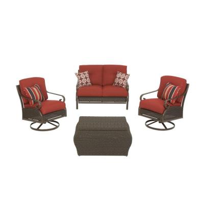 Cushions  Wicker Furniture on Piece Brown All Weather Wicker Patio Seating Set With Red Cushions