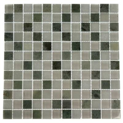 Splashback Glass Tile Contempo Ming White 1 in. x 1 in. Marble And Glass Tile CONTEMPO MING WHITE 1X1