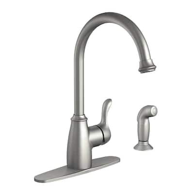 MOEN Kitchen Faucets. Finley Single-Handle Side Sprayer Kitchen Faucet in Spot Resist Stainless
