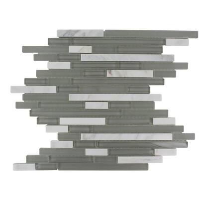 Splashback Glass Tile 12 in. x 12 in. Marble And Glass Mosaic Floor and Wall Tile TEMPLE GREY PLUME