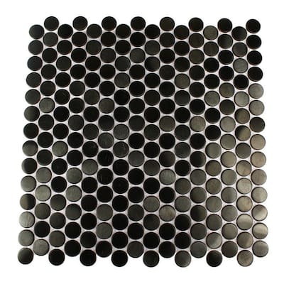 Splashback Glass Tile Metal Nero Penny Round 12 in. x 12 in. Stainless Steel Floor and Wall Tile METAL NERO STAINLESSSTEEL 3/5 PENNYROUND