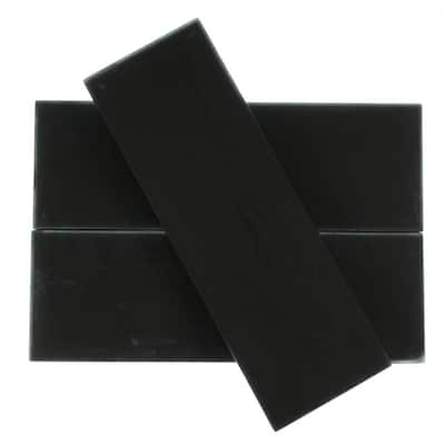 Splashback Glass Tile 4 in. x 12 in. Contempo Classic Black Frosted Glass Tile CONTEMPOCLASSICBLACKFROSTED4X12GLASSTILE