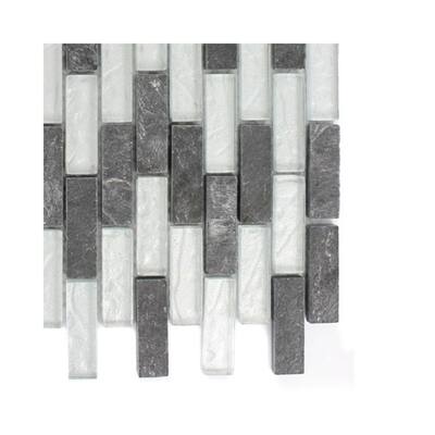 Splashback Glass Tile Tectonic Brick Black Slate and Silver Sample Size 6 in. x 6 in. Glass Floor and Wall Tile R6C3 GLASS MOSAIC TILE