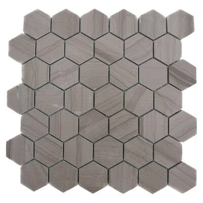 Splashback Glass Tile Athens Grey Hexagon 12 in. x 12 in. Polished Marble Floor and Wall Tile ATHENS GREY HEXAGON POLISHED MARBLE TILE