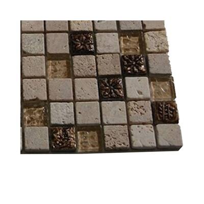 Splashback Glass Tile Tapestry Hydraneum Mixed Materials With Copper Deco Floor and Wall Tile - 6 in. x 6 in. Tile Sample R5B7 STONE TILES