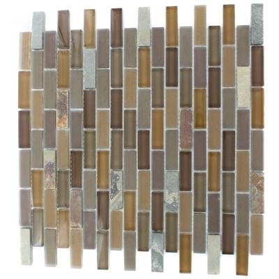 Splashback Glass Tile Tectonic Brick Multicolor Slate and Earth Blend 12 in. x 12 in. Glass Floor and Wall Tile TECTONIC 1/2X2 BRICKMULTISLATEEARTHBLEND
