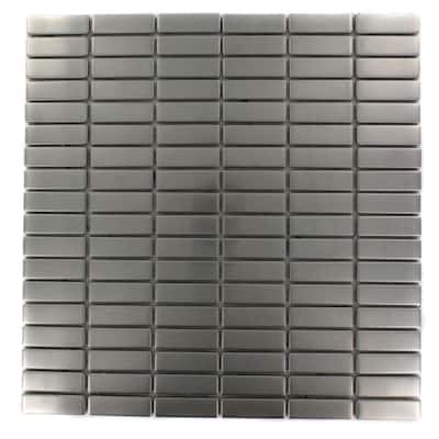 Splashback Glass Tile Stainless Steel Stacked Pattern 12 in. x 12 in. MetalMosaic Floor and Wall Tile STAINLESS STEEL .5 X 2 METAL STACKED