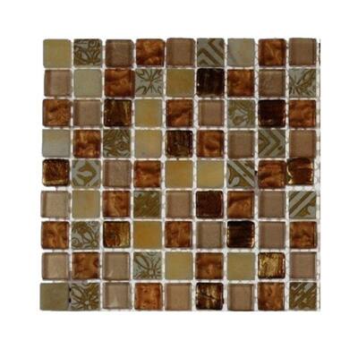 Splashback Glass Tile Metallic Carved Egyptian's Gold Blend 1/2 in. x 1/2 in. Marble And Glass Tiles - 6 in. x 6 in. Tile Sample R1A12