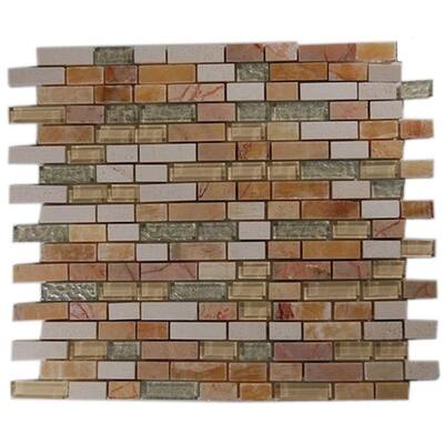 Splashback Glass Tile Blend 12 in. x 12 in. Marble And Glass Mosaic Floor and Wall Tile FIELDS OF GOLD