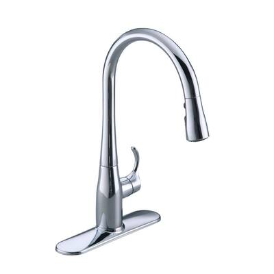 KOHLER Kitchen Faucets. Simplice 1 , 2 , 3 or 4 Hole 1-Handle High Arc Pull-Down Sprayer Kitchen Faucet in Polished Chrome with Soap Dispenser