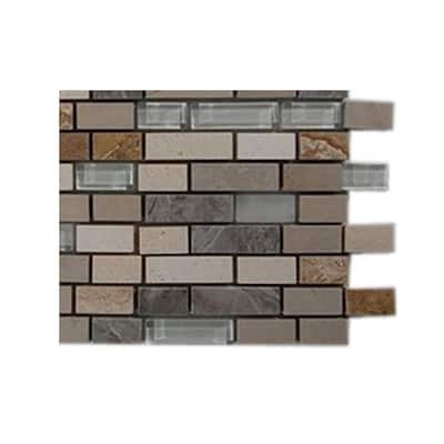 Splashback Glass Tile Arizona Rain Blend Pitzy Brick Glass And Marble Mosaic Tiles - 6 in. x 6 in. Tile Sample R4C8