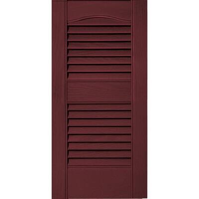 Builders Edge 12 in. x 25 in. Louvered Vinyl Exterior Shutters Pair #078 Wineberry