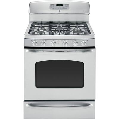 GE - 30 Self-Cleaning Freestanding Gas Convection Range - Stainless-Steel