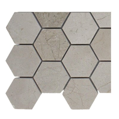 Splashback Glass Tile Crema Marfil Hexagon Polished Marble Floor and Wall Tile - 6 in. x 6 in. Tile Sample L5D9 STONE TILE