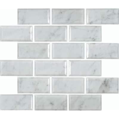 M.S. International Inc. Greecian White 12 in. x 12 in. Polished Beveled Marble Mesh-Mounted Mosaic Floor and Wall Tile GRE-2X4PB