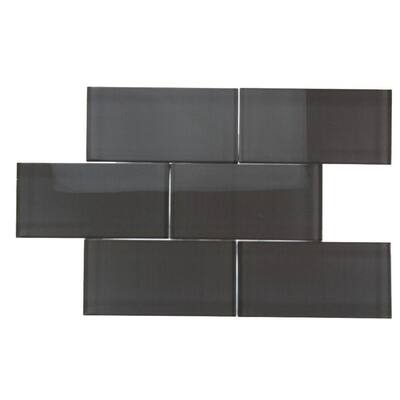 Splashback Glass Tile Contempo Smoke Gray Polished 3 in. x 6 in. Glass Mosaic Floor and Wall Tile CONTEMPO SMOKE GRAY POLISHED 3x6