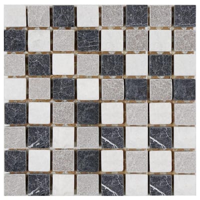 Merola Tile Griselda Square Charcoal 12 in. x 12 in. Natural Stone Mosaic Wall Tile FXLGRSQC