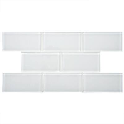 SomerTile 3x6-in Reflections Subway Ice White Glass Tile (Case of 80)
