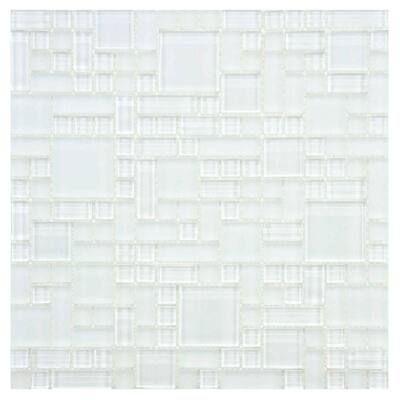 Merola Tile Tessera Versailles Ice White 11-3/4 in. x 11-3/4 in. Glass and Stone Mosaic Wall Tile GITTMVIC