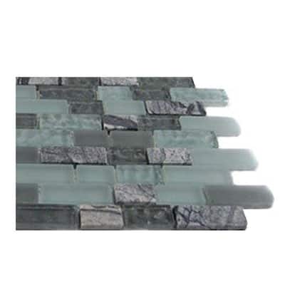 Splashback Glass Tile 6 in. x 6 in. Sample Size Paris Rain Blend Brick Pattern 1/2 in. x 2 in. Marble And Glass Tile Bricks Sample R4D5