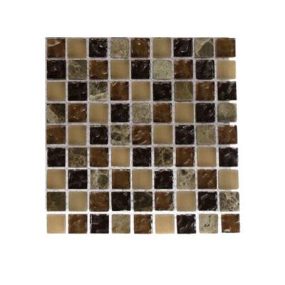 Splashback Glass Tile Cask Brown Blend 1/2 in. x 1/2 in. Marble And Glass Tile - 6 in. x 6 in. Tile Sample R5C3