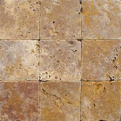 M.S. International Inc. 4 In. x 4 In. Tumbled Gold Travertine Floor & Wall Tile THDW3-T-GLD4X4T