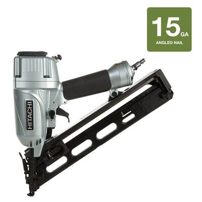 Hitachi 15-Gauge x 2-1/2 in. Angled Finish Nailer and Air Duster with Safety Glasses Hex Bar Wrenches and Case NT65MA4