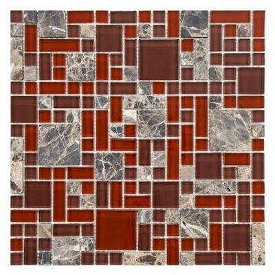 Merola Tile Tessera Versailles Bordeaux 11-3/4 in. x 11-3/4 in. Glass and Stone Mosaic Wall Tile GITTMVBO