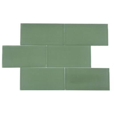 Splashback Glass Tile Contempo Spa Green Frosted 3 in. x 6 in. Glass Mosaic Floor and Wall Tile CONTEMPO SPA GREEN FROSTED 3x6