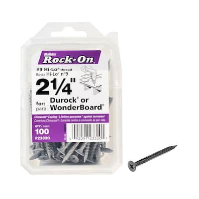 Rock-On #9 x 2-1/4 in. High Low Thread Polymer Plated Steel Flat-Head Phillips Cement Board Screws (100-Pack) 23320