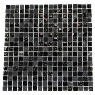 Splashback Glass Tile Metropolis Black Blend 12 in. x 12 in. Marble And Glass Mosaic Floor and Wall Tile METROPOLIS BLACK BLEND .5 X.5