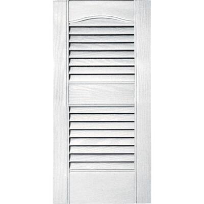 Builders Edge 12 in. x 25 in. Louvered Vinyl Exterior Shutters Pair #117 Bright White