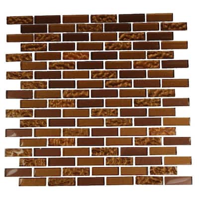 Splashback Glass Tile 12 in. x 12 in. Glass Mosaic Floor and Wall Tile CONTEMPO CARAMEL