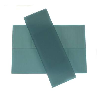 Splashback Glass Tile 4 in. x 12 in. Contempo Turquoise Frosted Glass Tile CONTEMPOTURQUOISE4X12FROSTEDGLASSTILE