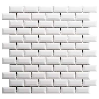 Merola Tile Metro Subway Beveled Glossy White 12 in. x 12 in. Porcelain Mosaic Floor and Wall Tile (10 sq. ft. / case) FXLMSBGW