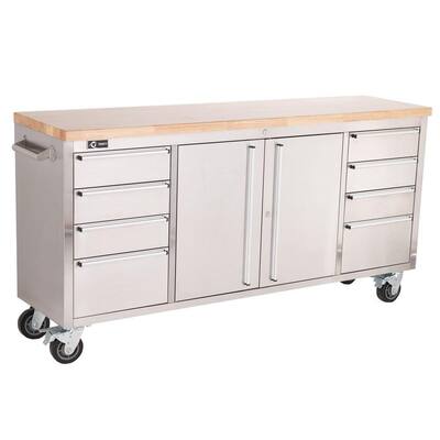 Trinity 6 ft. Stainless-Steel Corner Rolling Workbench with Storage 