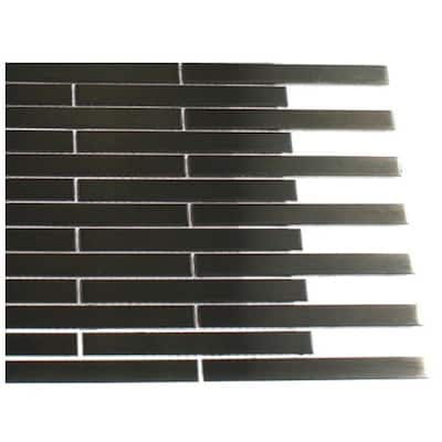 Splashback Glass Tile 6 in. x 6 in. Sample Size Metal Nero Stainless Steel 1/2 in. x 4 in. Stick Brick Tiles Sample R1C2
