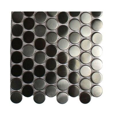 Splashback Glass Tile Metal Silver Stainless Steel 3-5 Penny Round Tiles - 6 in. x 6 in. Tile Sample R1A3