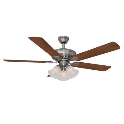 Hampton Bay Campbell 52 in. Brushed Nickel Ceiling Fan with Remote ...