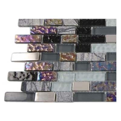 Splashback Glass Tile 6 in. x 6 in. Sample Size Seattle Skyline Blend Bricks 1/2 in. x 2 in. Marble And Glass Tile Bricks Sample R4B6