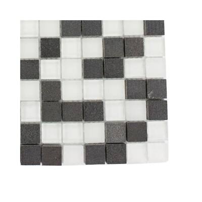 Splashback Glass Tile Tetris Basalt Squares Natural Stone Floor and Wall Tile - 6 in. x 6 in. Tile Sample R2A7 STONE MOSAIC TILE