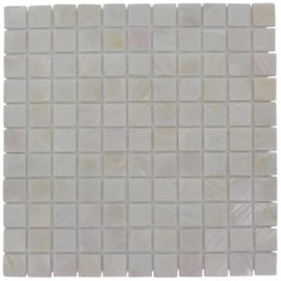 Splashback Glass Tile Mother Of Pearl Castel Del Monte White 12 in. x 12 in. Mosaic Floor and Wall Tile