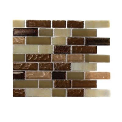 Splashback Glass Tile Southern Comfort Brick Pattern 1/2 in. x 2 in. Marble And Glass Tile - 6 in. x 6 in. Tile Sample R4C5