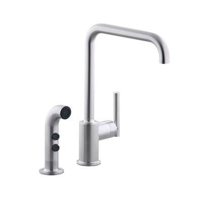 KOHLER Kitchen Faucets. Purist 2-Hole 1-HandleMid Arc Kitchen Faucet with Side Sprayer in Vibrant Stainless